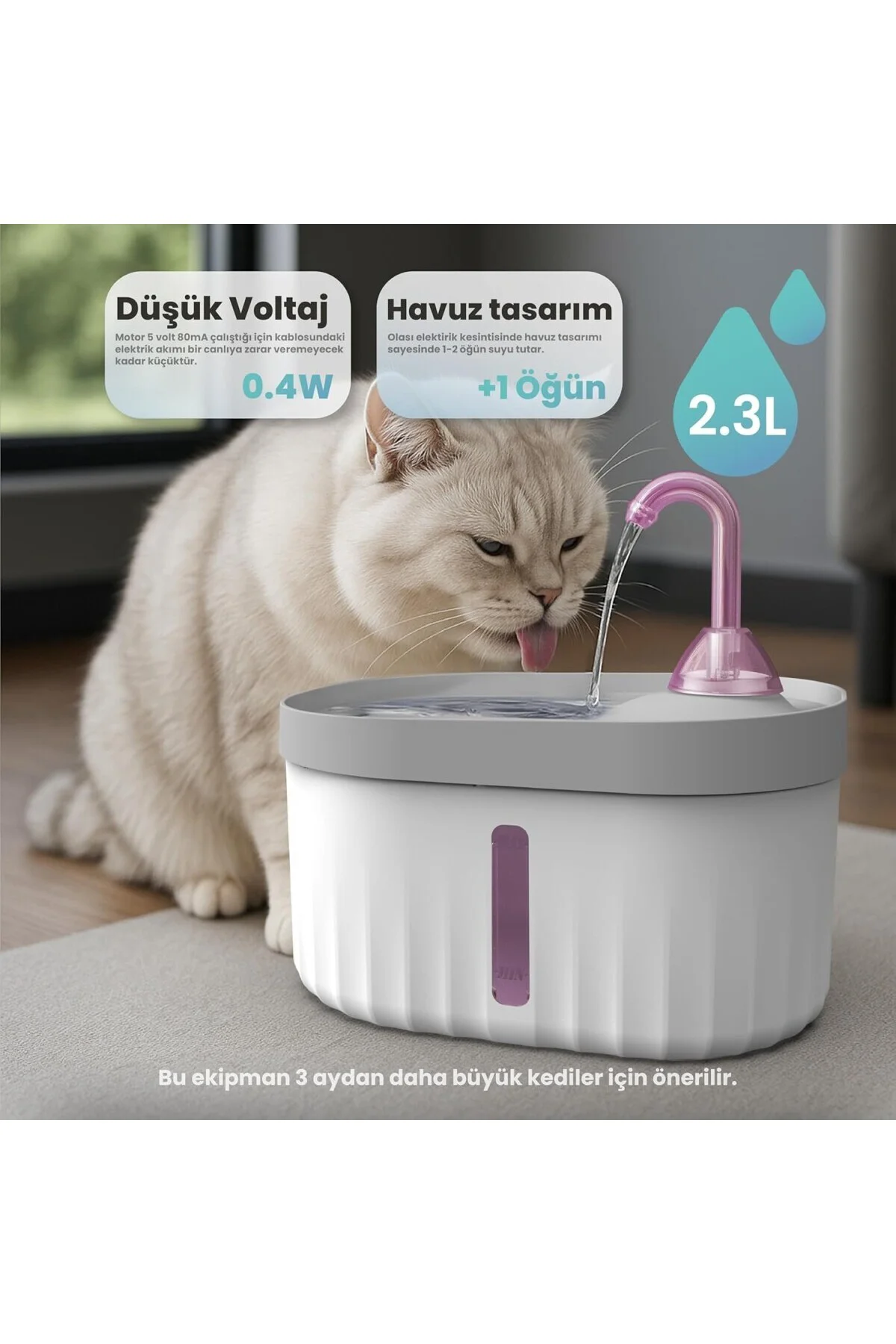 Otomatik Kedi Su Pınarı Ultra Sessiz Kedi Su Sebili 40db Usb Bağl