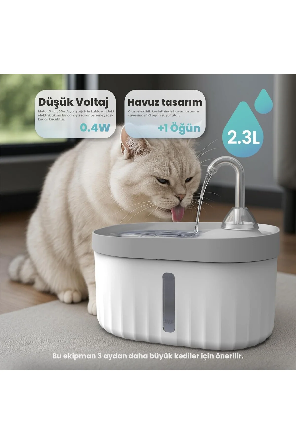 Otomatik Kedi Su Pınarı Ultra Sessiz Kedi Su Sebili 40db Usb Bağl