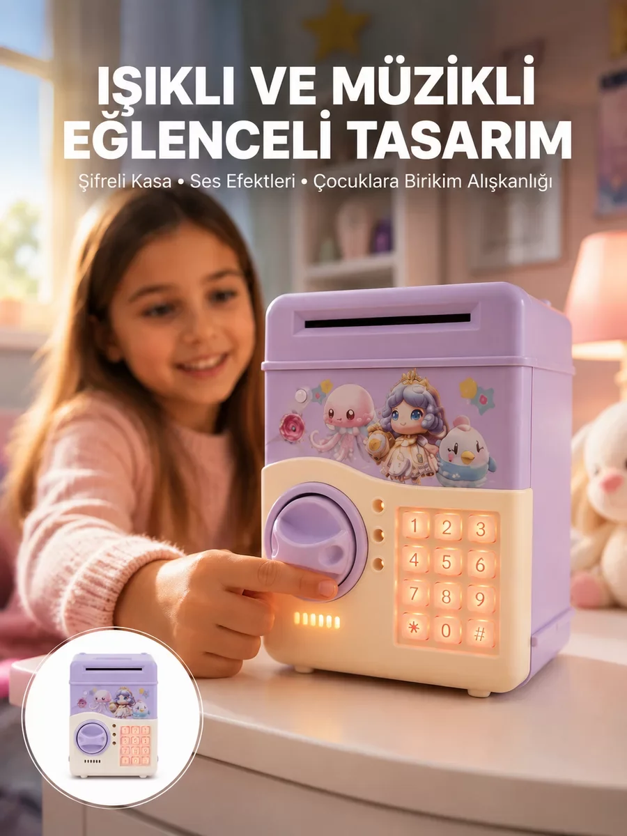 Otomatik Para Girişli Şifreli Kumbara - ATM Tasarımı, Işıklı ve Sesli