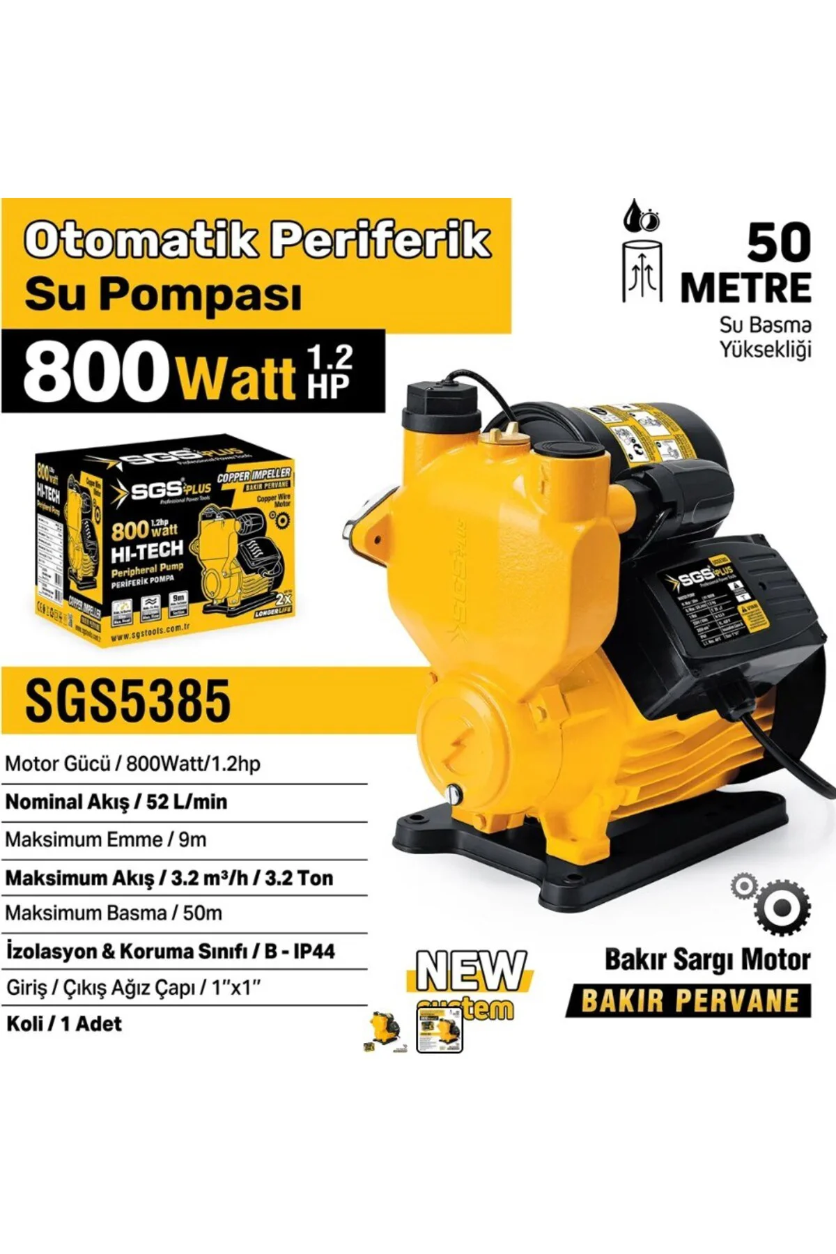 OTOMATİK PERİFERİK SU POMPASI 800 WATT 1.2 HP SGS5385