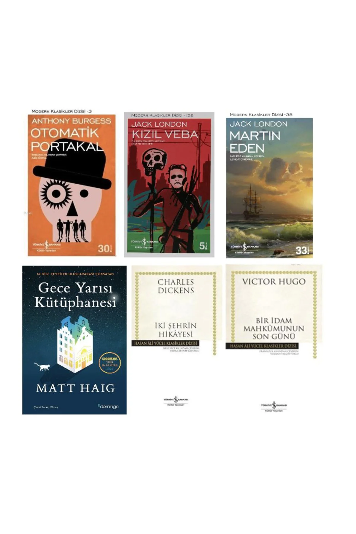 otomatik portakal + kizil veba + martin eden + gece yarisi kutuphanesi +iki sehrin hikayesi + bir i