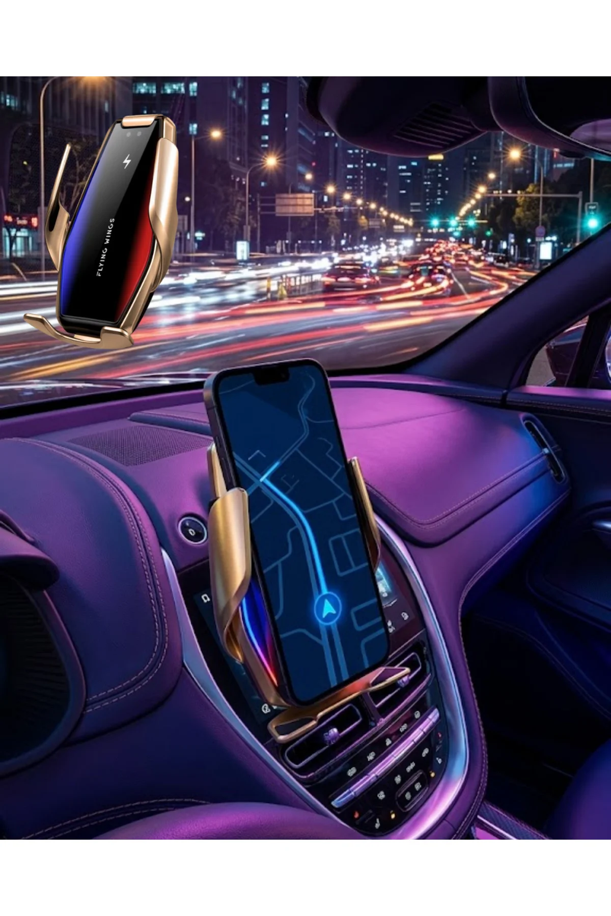 Otomatik Sensörlü Araç Telefon Tutucu Kablosuz Şarj Özellikli 360