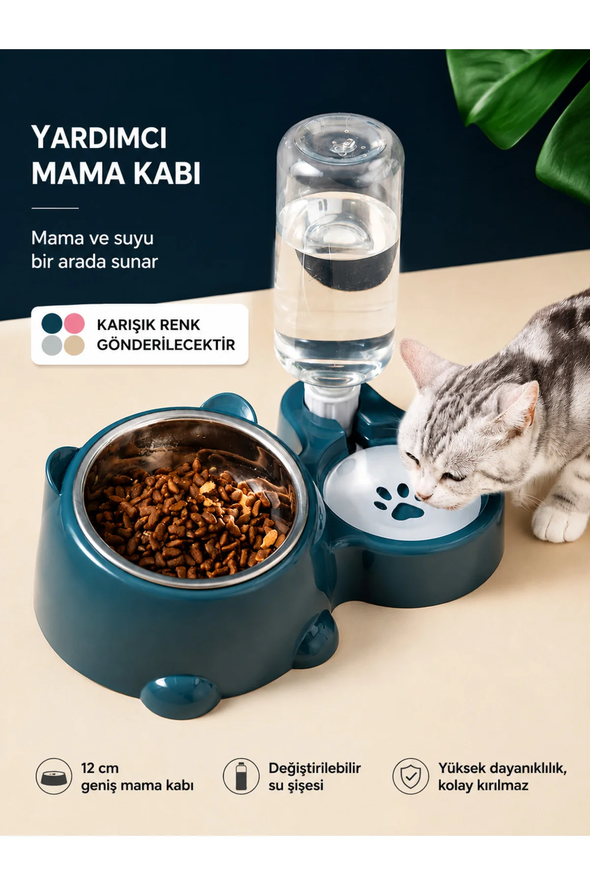 Otomatik Su Hazneli Kedi ve Köpek Mama Kabı | Paslanmaz Çelik Mam