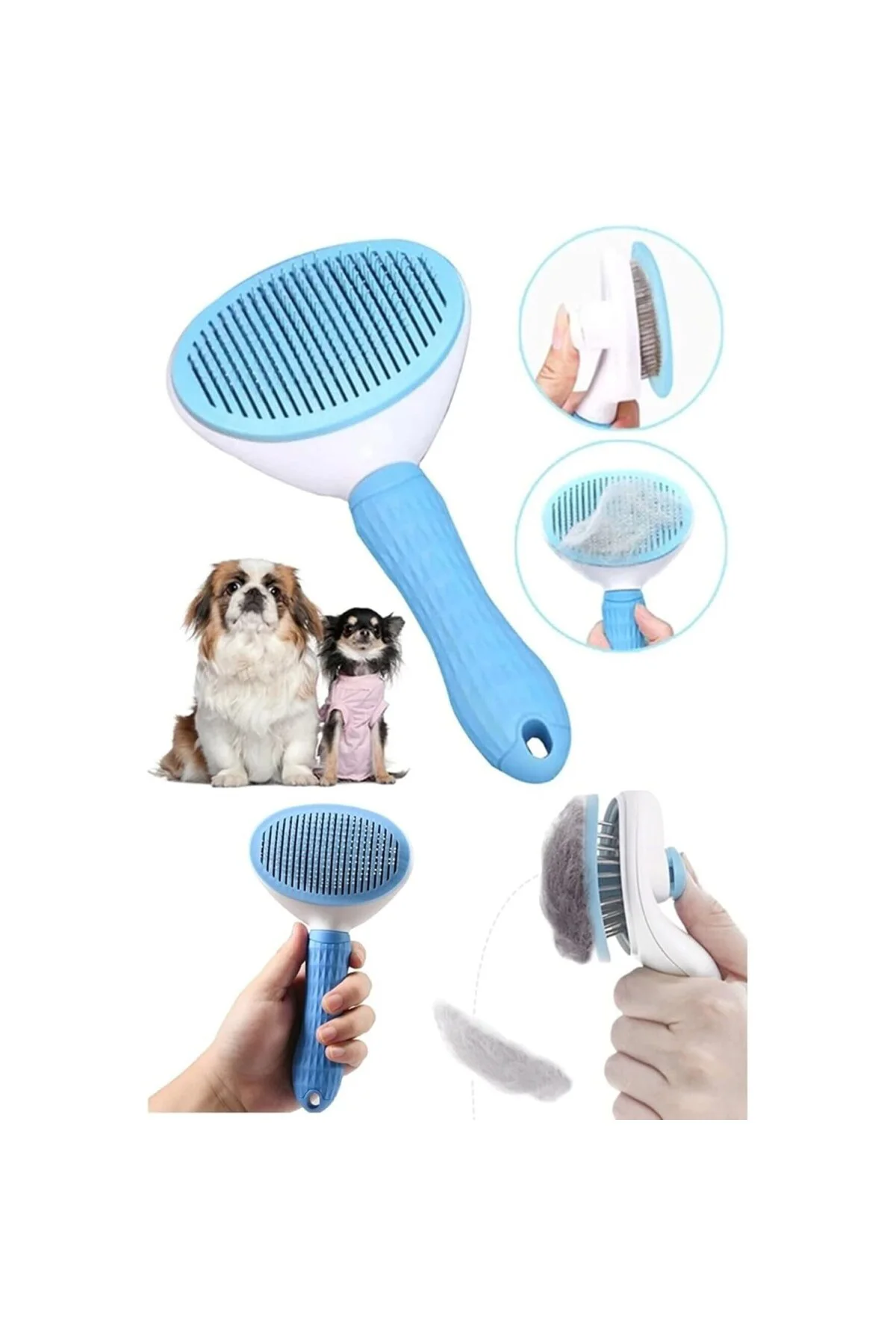 Otomatik Temizlenen Kedi Köpek Tarağı (Mavi)