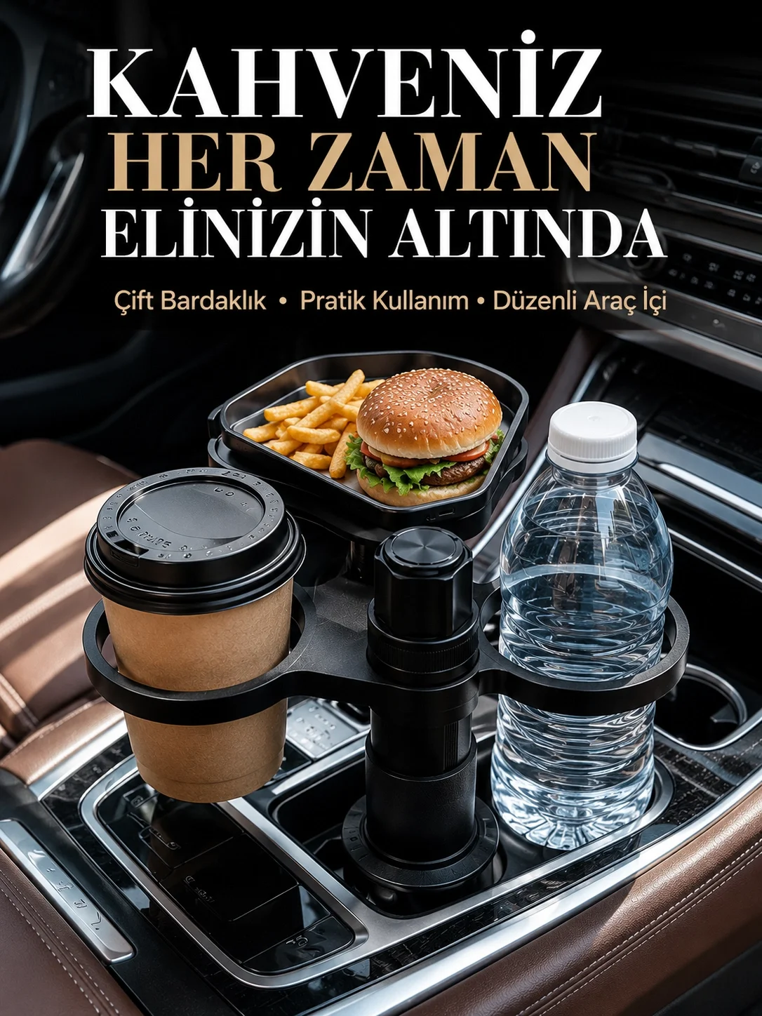 Otomobil İçin Çift Bardak Tutucu ve Çok Amaçlı Organizer