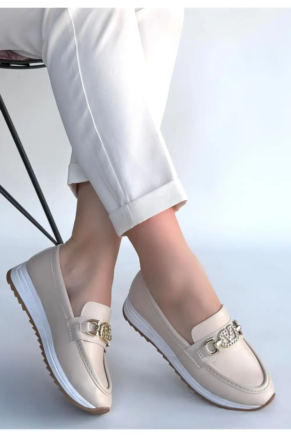 Otra Bej Cilt Babet Ayakkabı Otra Bej Cilt Babet Ayakkabı