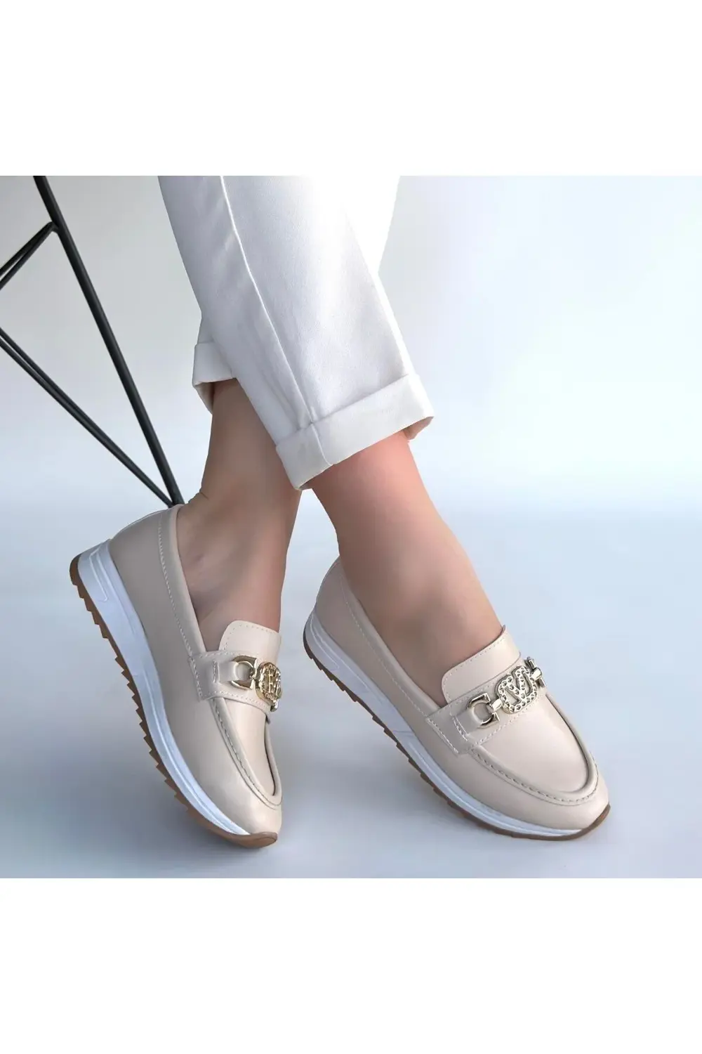 Otra Bej Cilt Babet Ayakkabı Otra Bej Cilt Babet Ayakkabı