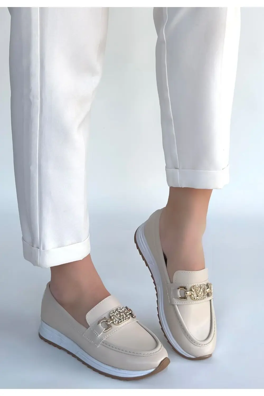 Otra Bej Cilt Babet Ayakkabı Otra Bej Cilt Babet Ayakkabı