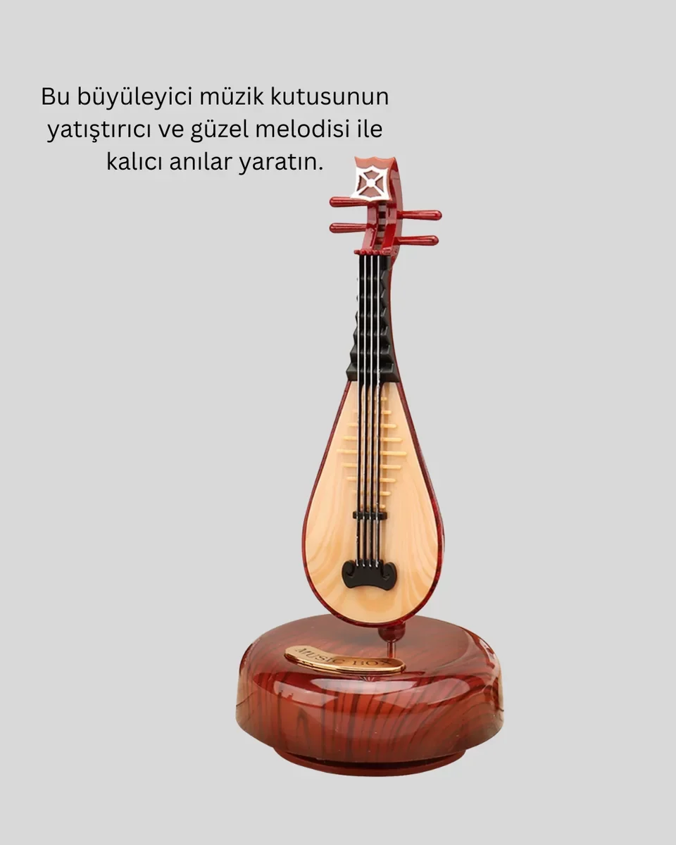 Oud Figürlü Melodi Çalan Dekoratif Müzik Kutusu - Eşsiz Ahşap Tasarım