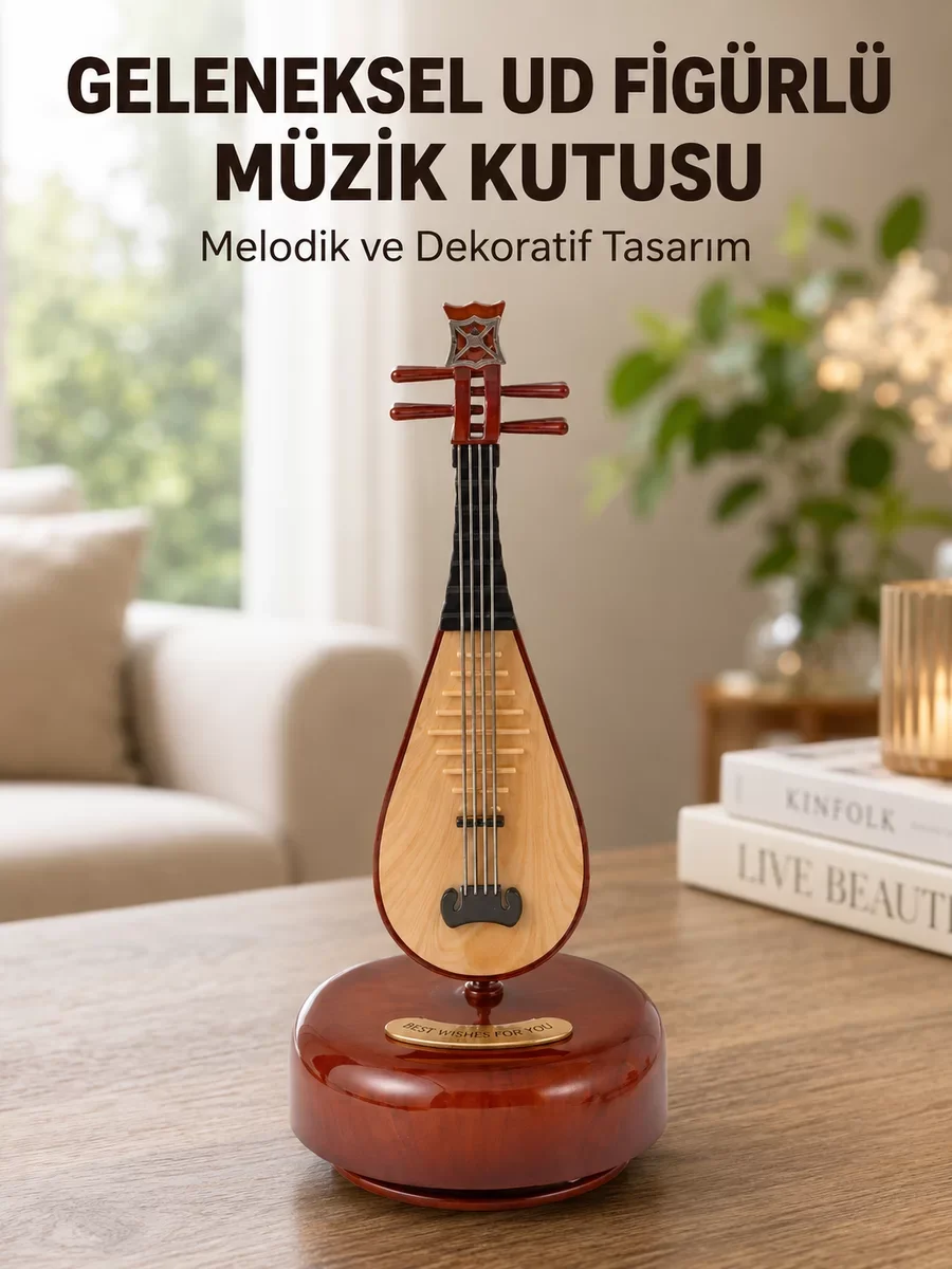 Oud Şeklinde Müzik Kutusu - Lüt Tasarım Melodious Music