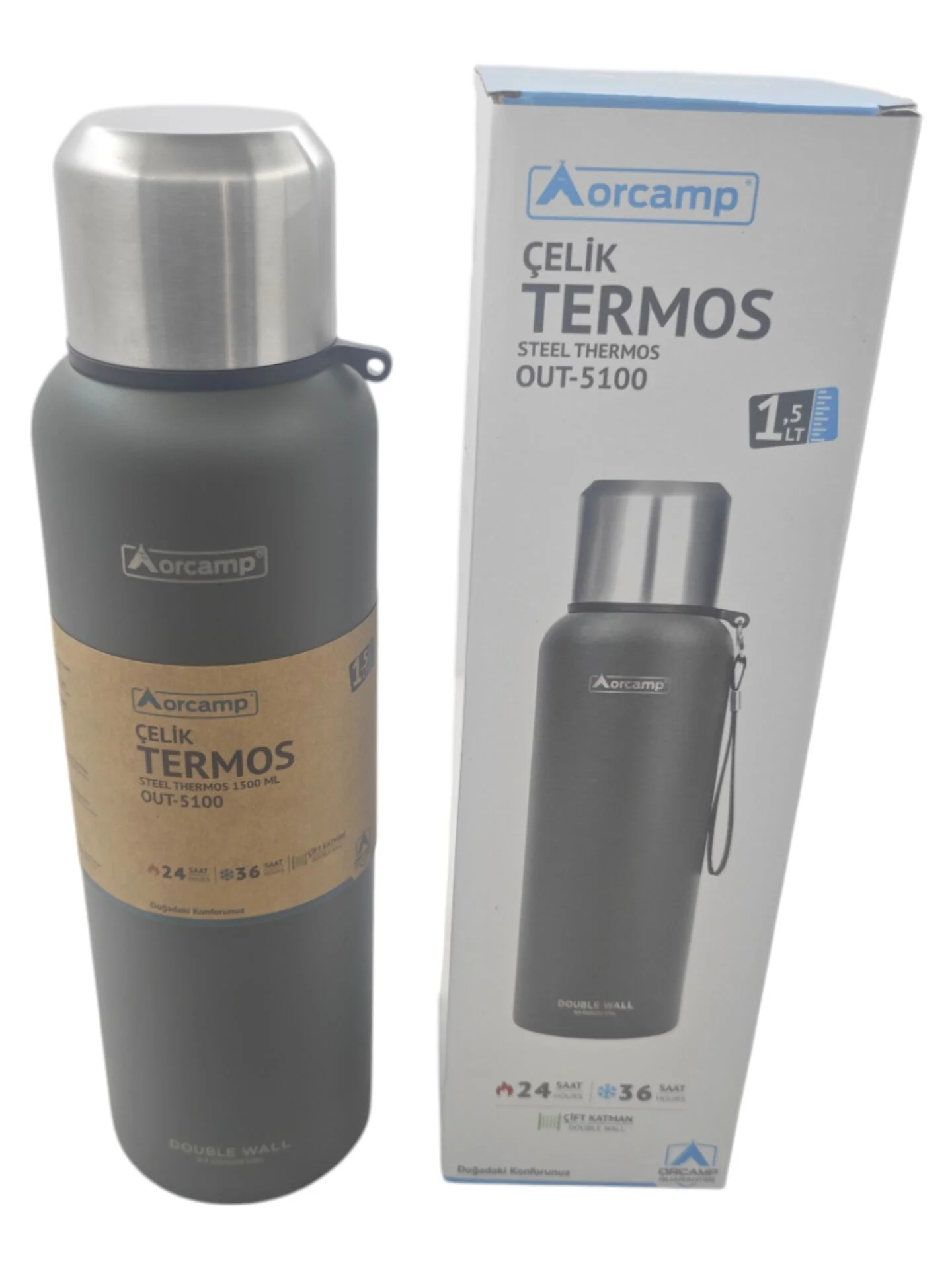 OUT-5100   Orcamp Bardak Kapaklı Çelik Termos 1500ml