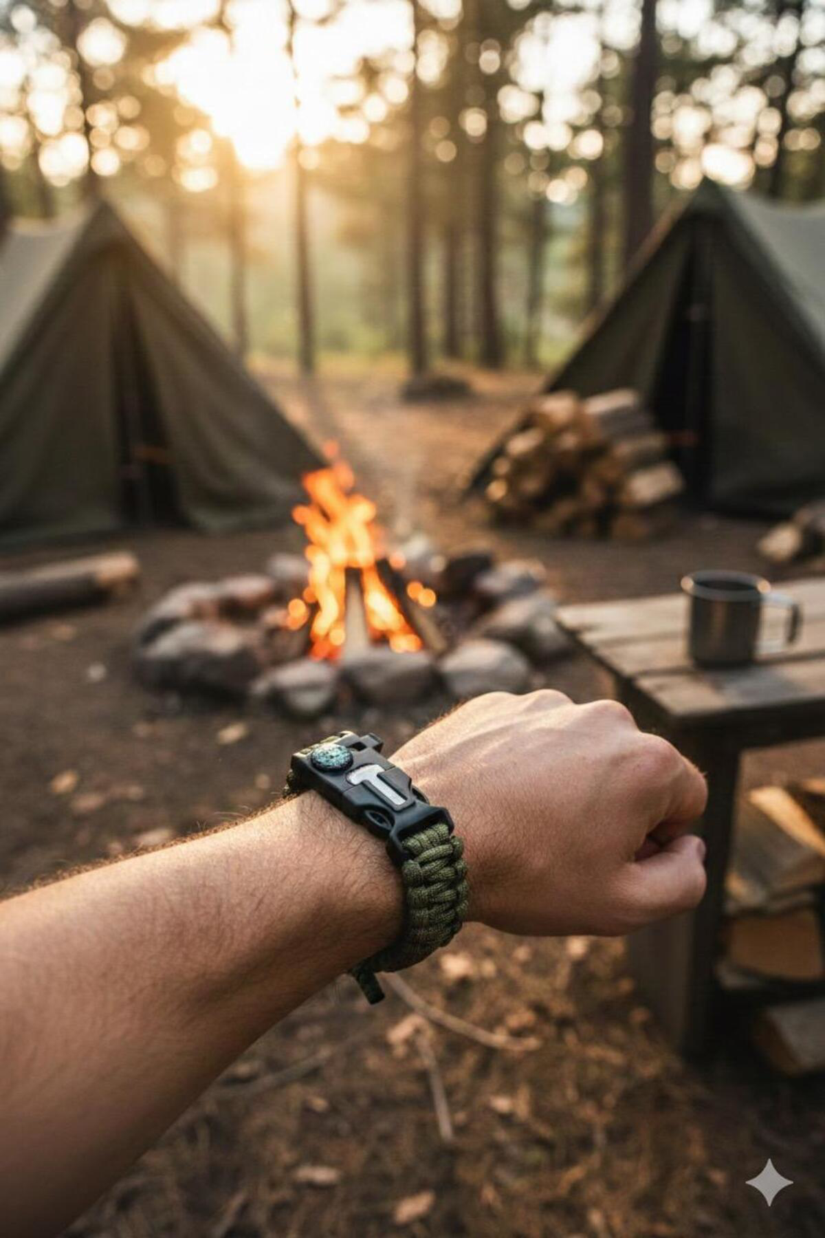 Outdoor Hayatta Kalma Bilekliği – Pusulalı, Düdüklü, Çok Fonksiyo