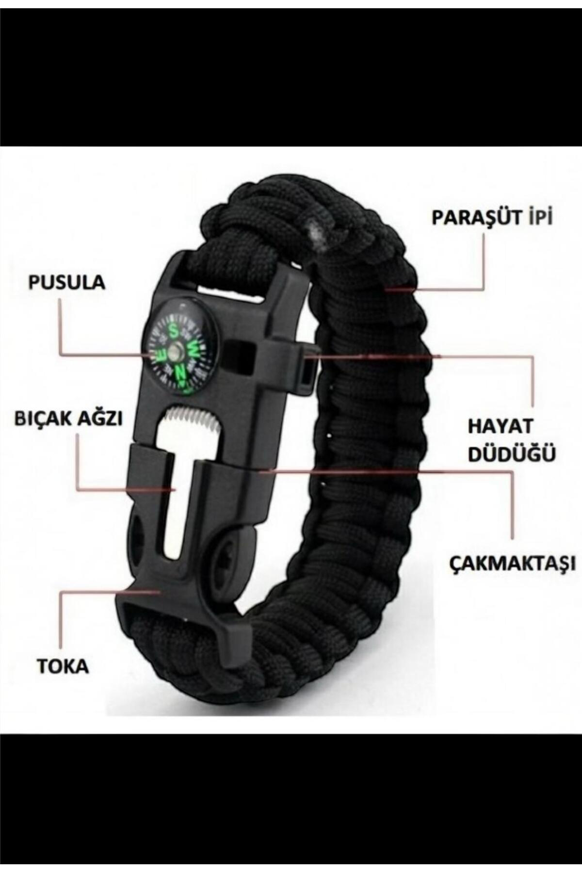 Outdoor Hayatta Kalma Bilekliği – Pusulalı, Düdüklü, Çok Fonksiyo
