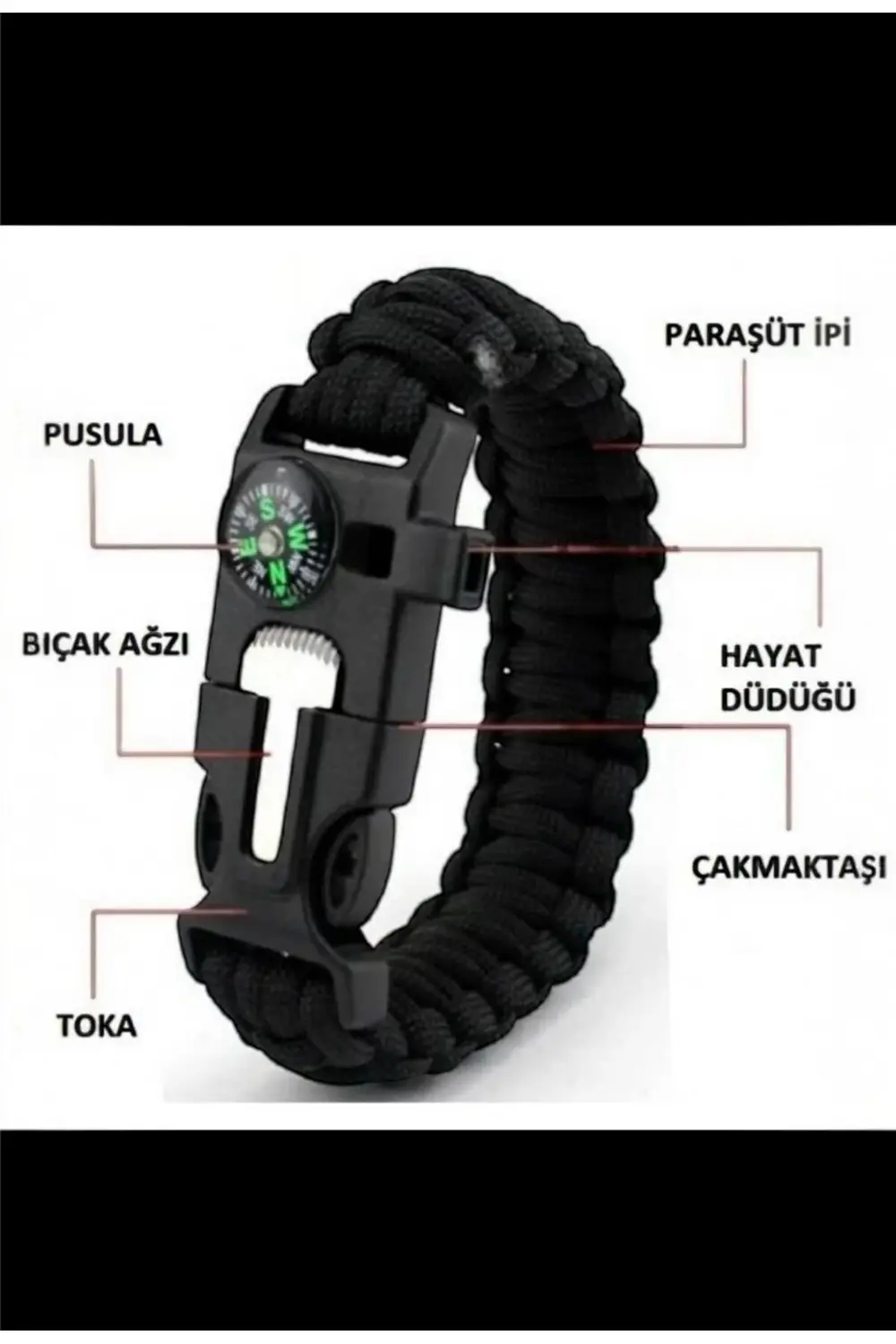 Outdoor Hayatta Kalma Bilekliği – Pusulalı, Düdüklü, Çok Fonksiyo