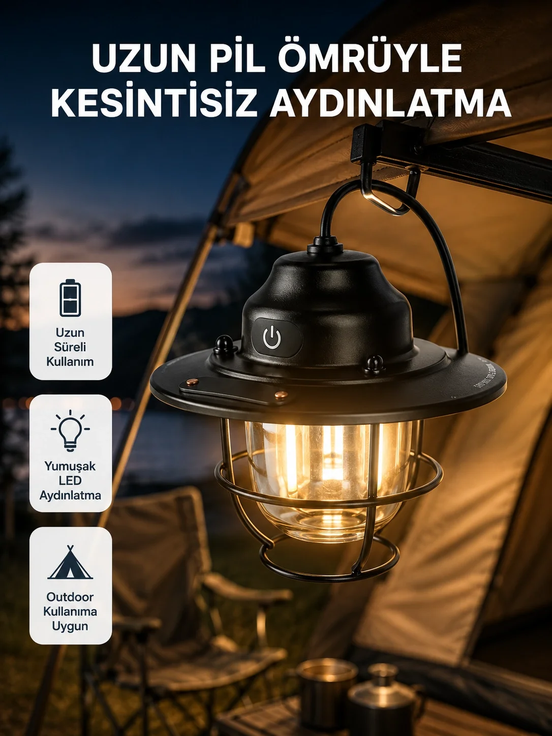 Outdoor Retro Kamp Işığı Uzun Ömürlü Pil Taşınabilir Suya Dayanıklı