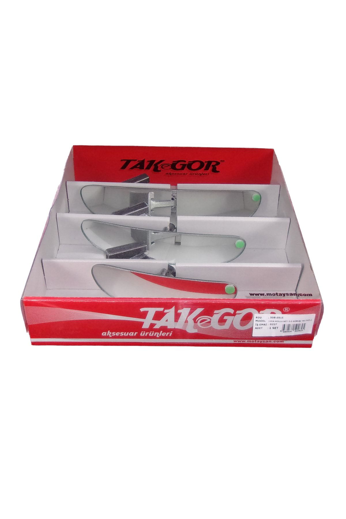 Takgör Ova 3'Lü Dik Kollu İç Dikiz Aynası Seti Gri