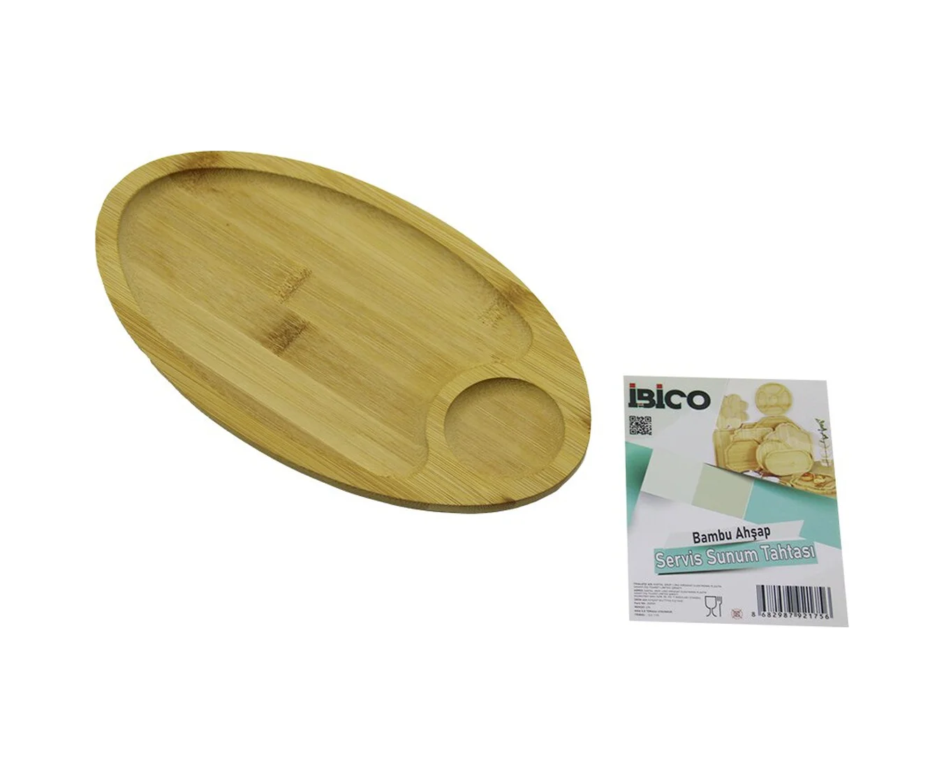 Oval 2 Bölmeli 1+1 Ahşap Bambu Servis Sunum Tepsi - Tahtası Mini 