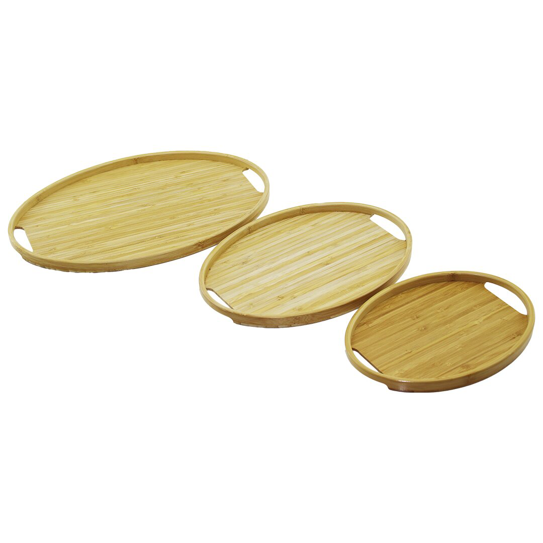 OVAL - 3 BOY BAMBU AHŞAP TEPSİ SETİ 20X29--26X36--31X45CM