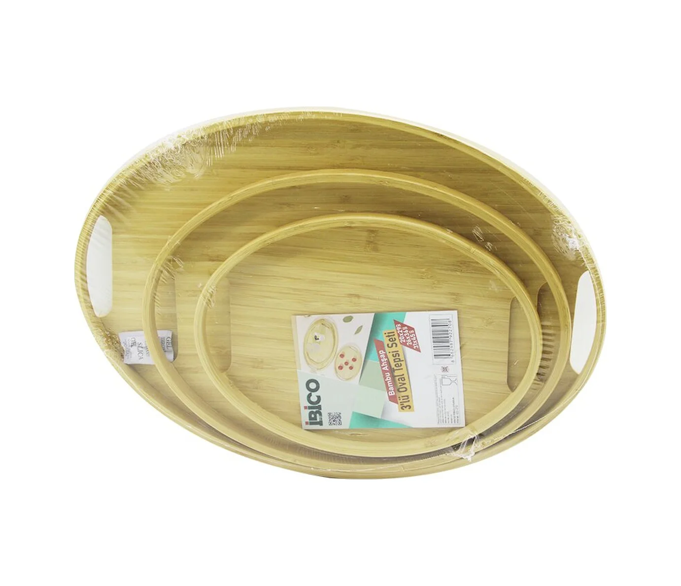 Oval - 3 Boy Bambu Ahşap Tepsi Seti 20x29--26x36--31x45cm 5224 Di