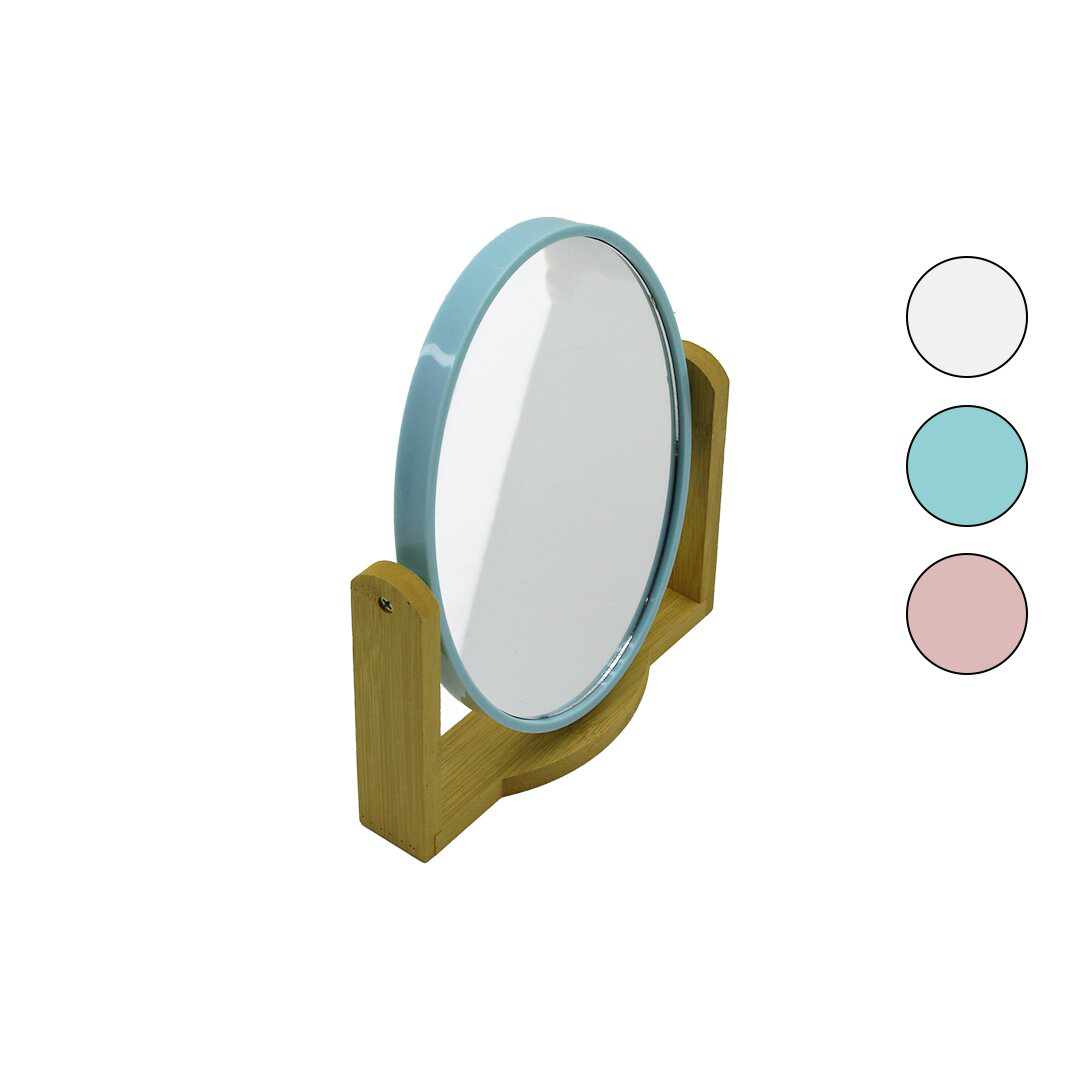 Just Cheap Store Oval  8 İnç= 20.5X15.5Cm Ahşap Bambu Ayakli Makyaj Aynasi Çift Ta