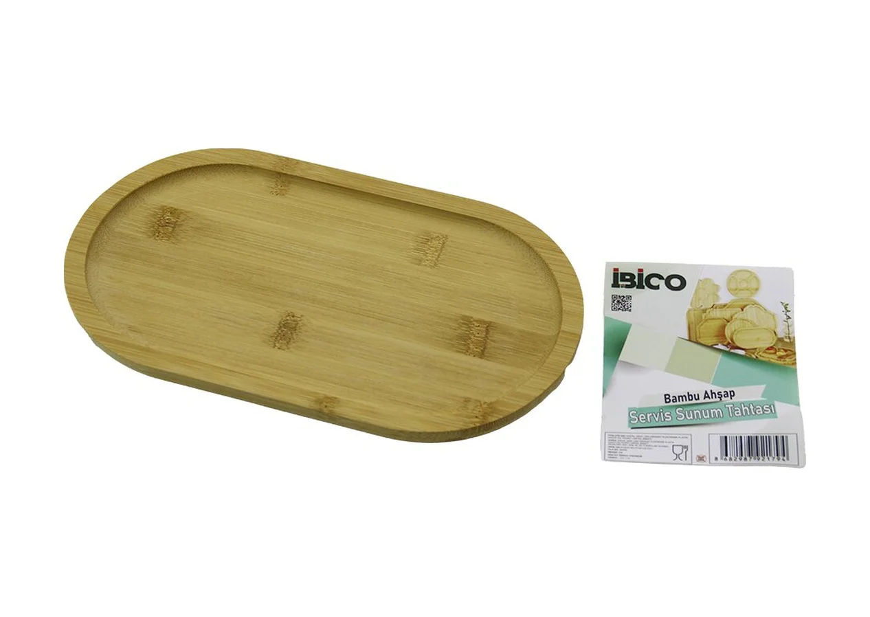 Oval Ahşap Bambu Servis Sunum Tepsi - Tahtası Mini Tepsi 25 X 14 