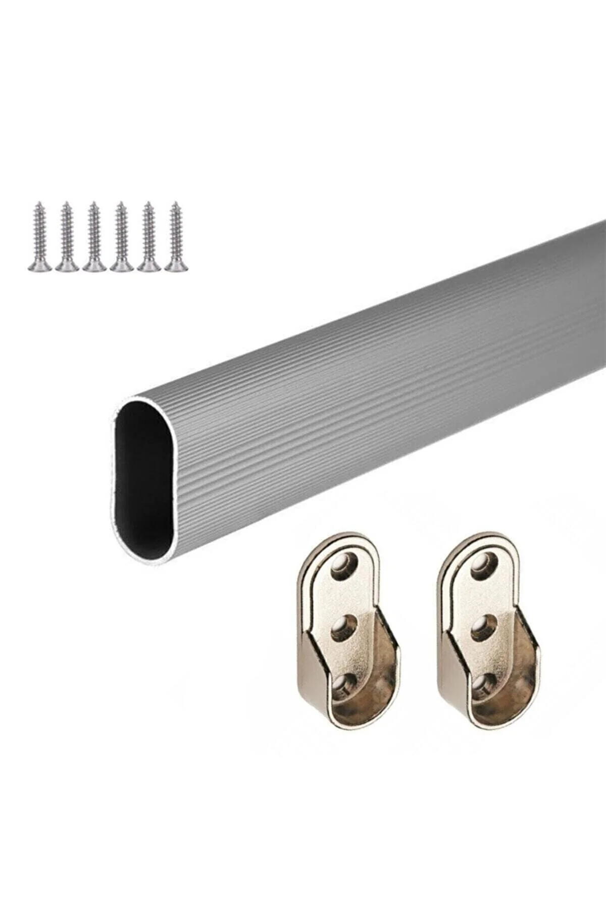 Oval Alüminyum 85 Cm Dolap Içi Askı Borusu 2 Adet Flanş Vidaları - Dolap İçi Düzenleyiciler - Gri Oval Alüminyum 85 Cm Dolap Içi Askı Borusu 2 Adet Flanş Vidaları - Dolap İçi Düzenleyiciler - Gri