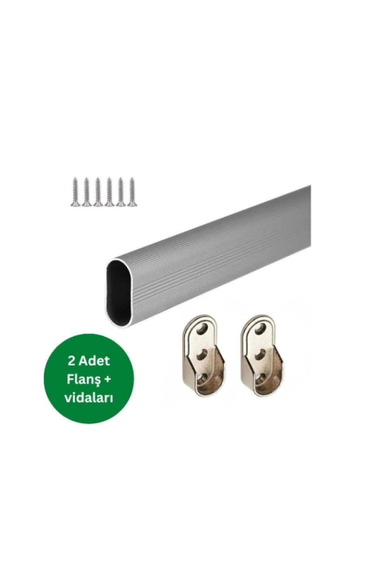 Oval Alüminyum 87 Cm Dolap Içi Oval Askı Borusu - 2 Adet Flanş - Montaj Vidaları