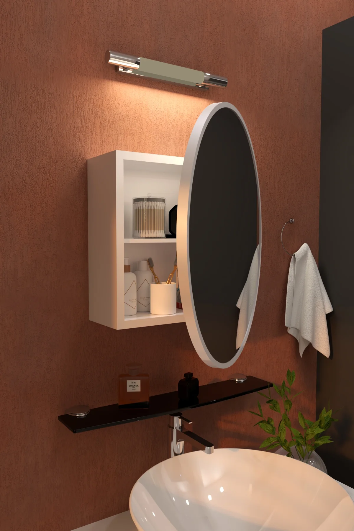 Oval Aynalı Banyo Dolabı