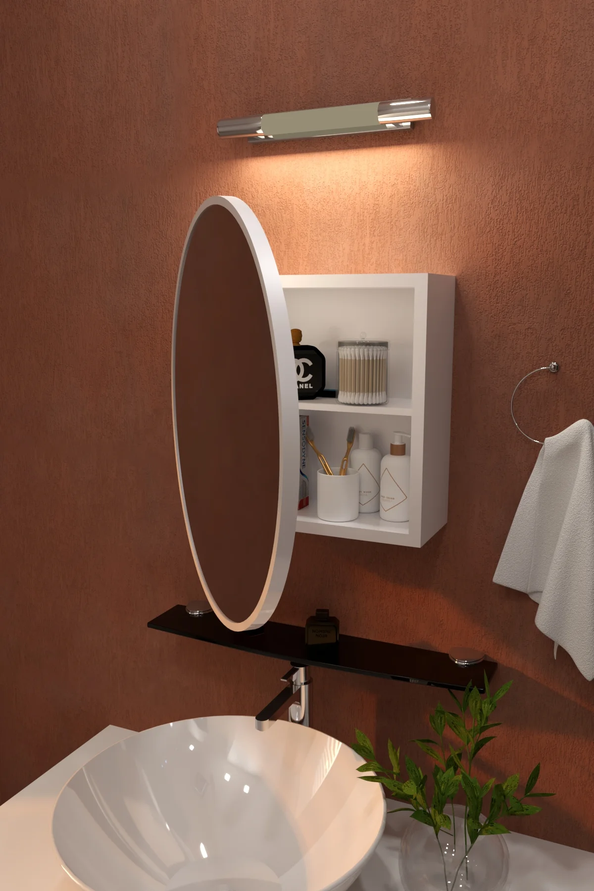 Oval Aynalı Banyo Dolabı