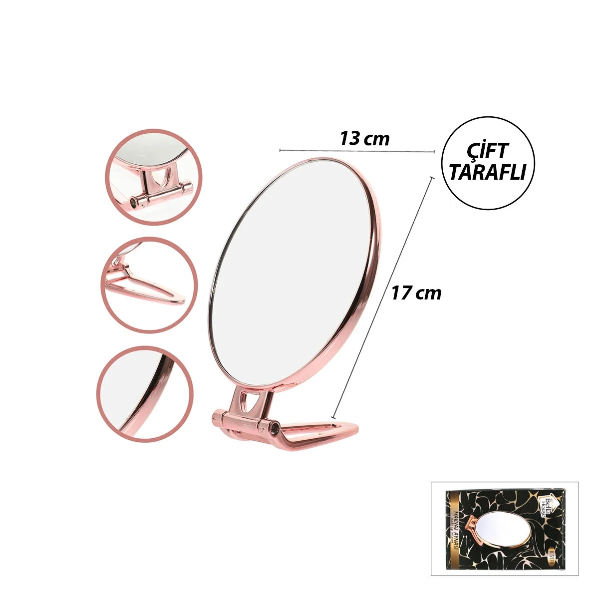 Oval - Bakır 6.5 Inc=16.5x13cm Makyaj Aynası Çift Taraflı Katlanır Ayaklı Bx40 Fiyatı, Yorumları ve Özellikleri