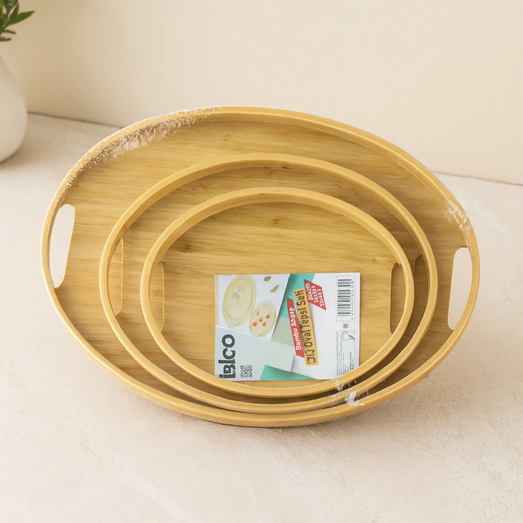 Oval Bambu Ahşap Tepsi Seti 3'lü (20x29, 26x36, 31x45 cm) Fiyatı, Yorumları ve Özellikleri