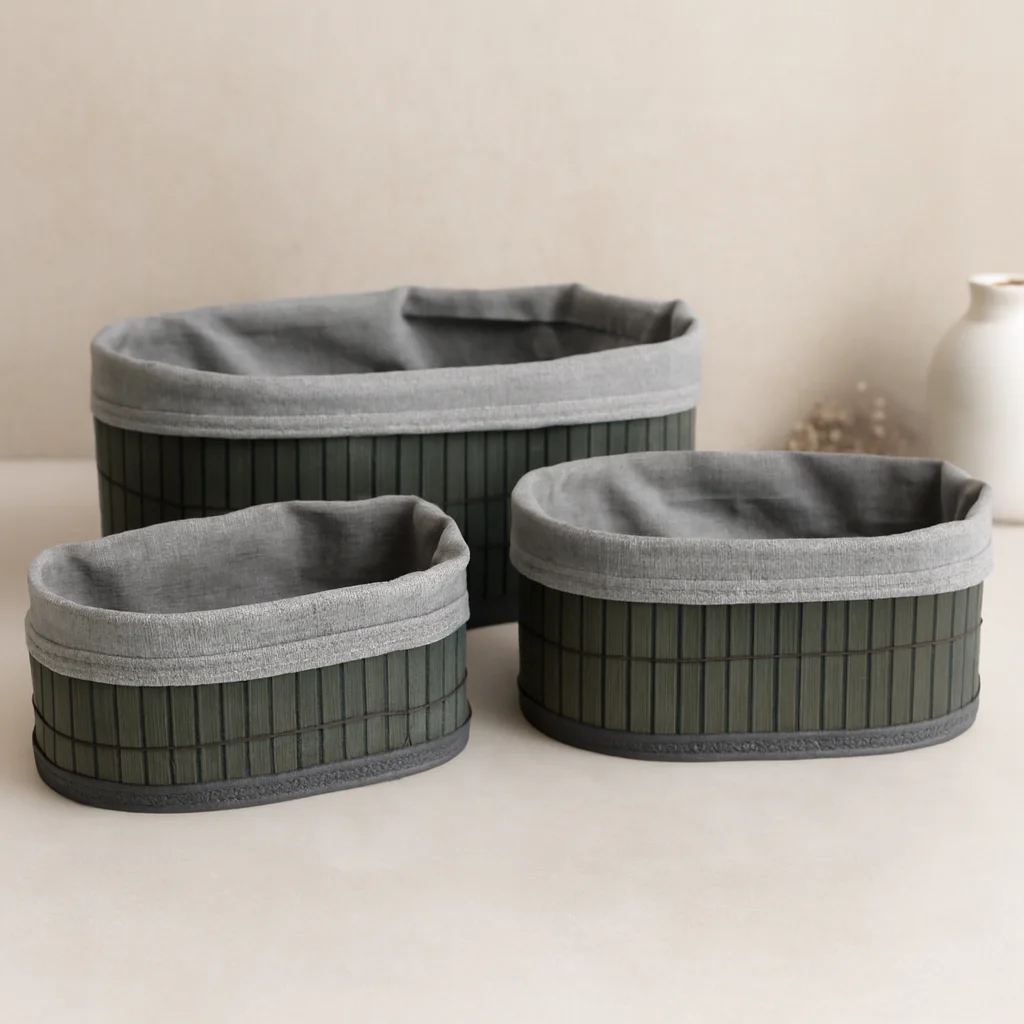 Oval Bambu Kenarlı 3'lü Organizer Sepet Seti - Gri Fiyatı, Yorumları ve Özellikleri