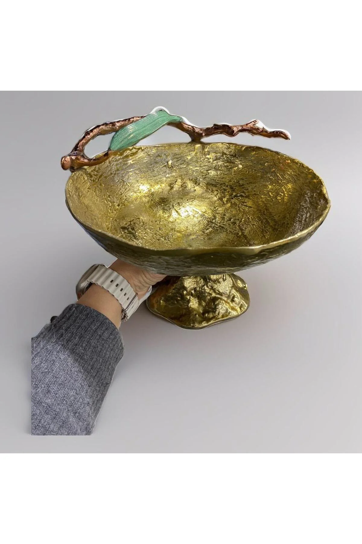 Oval Döküm Aliminyum  Gold Eskitme Ayaklı Kase Meyvelik