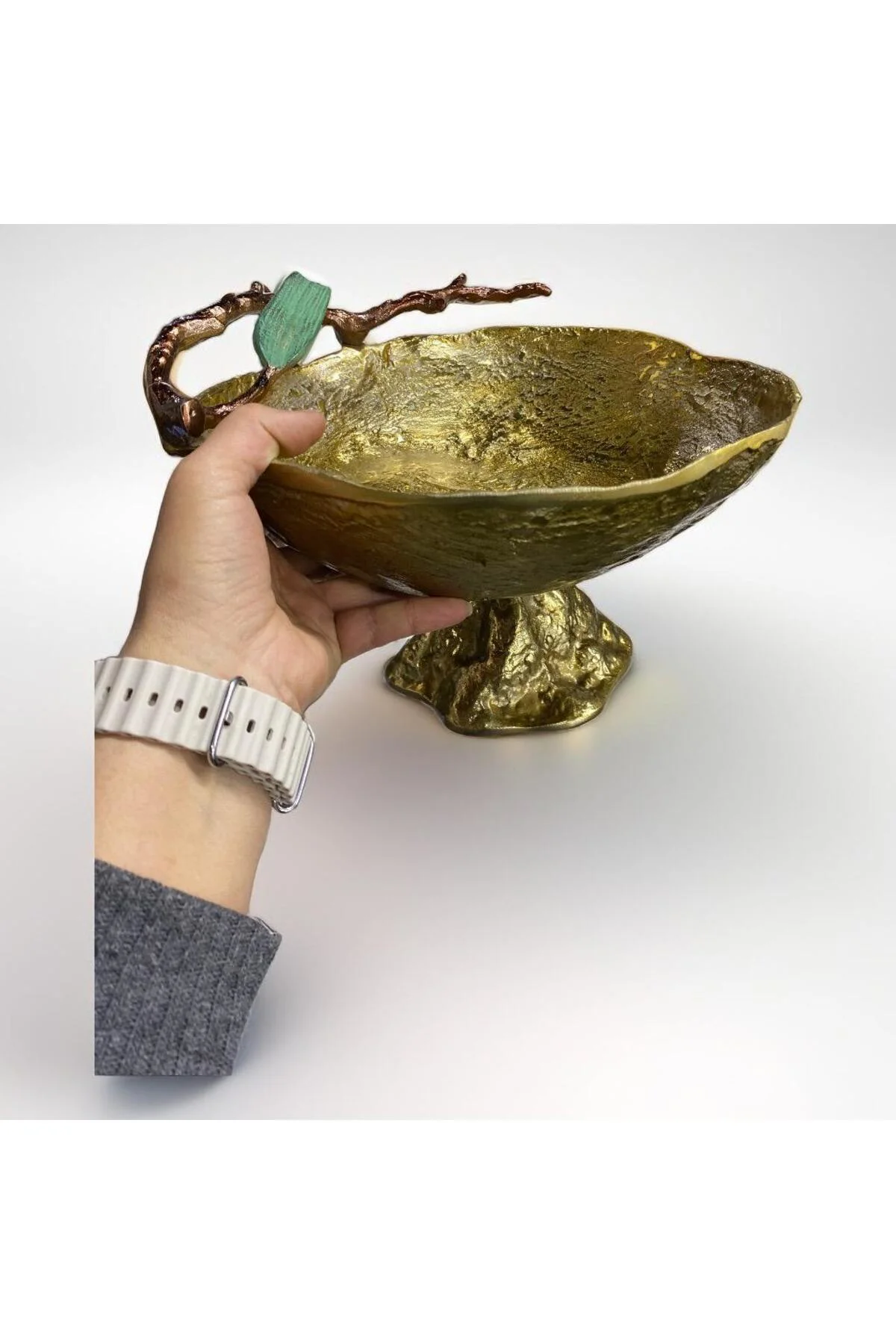Oval Döküm Aliminyum  Gold Eskitme Ayaklı Kase Meyvelik