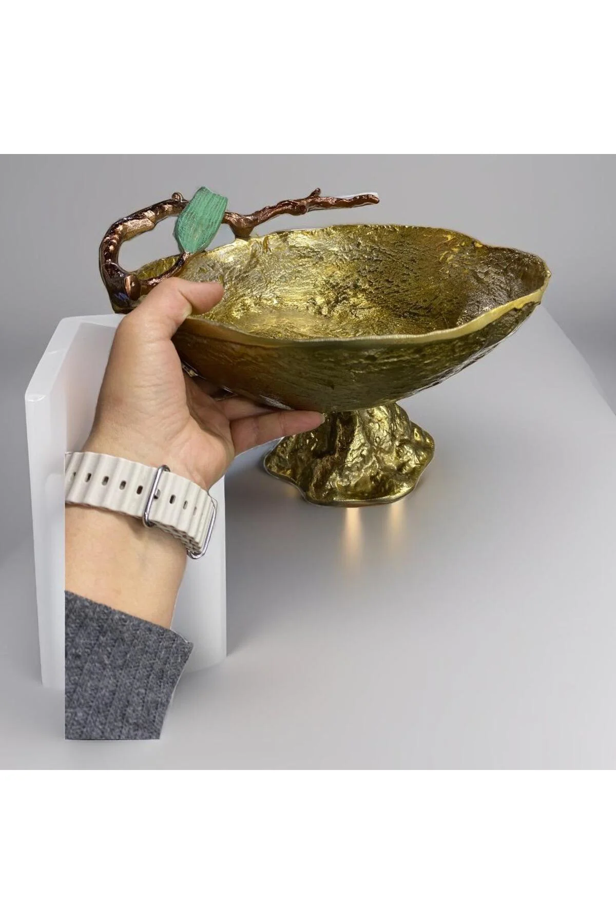 Oval Döküm Aliminyum  Gold Eskitme Ayaklı Kase Meyvelik