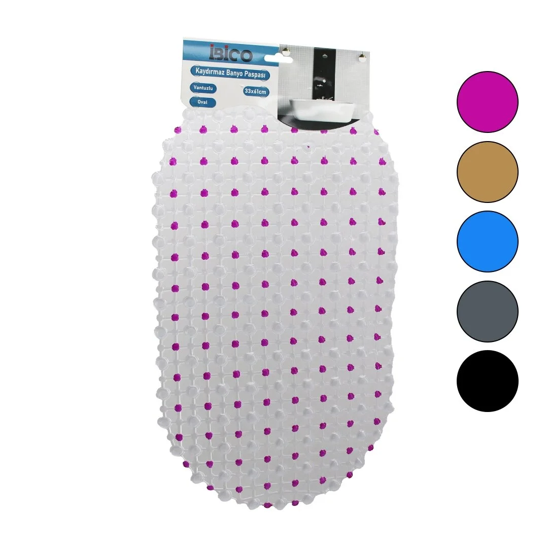Oval - Eko Pvc +vantuz Desen - Şeffaf Renkli 122pcs Vantuz Kaydırmaz Banyo - Küvet Paspas 33x61cm Bx40