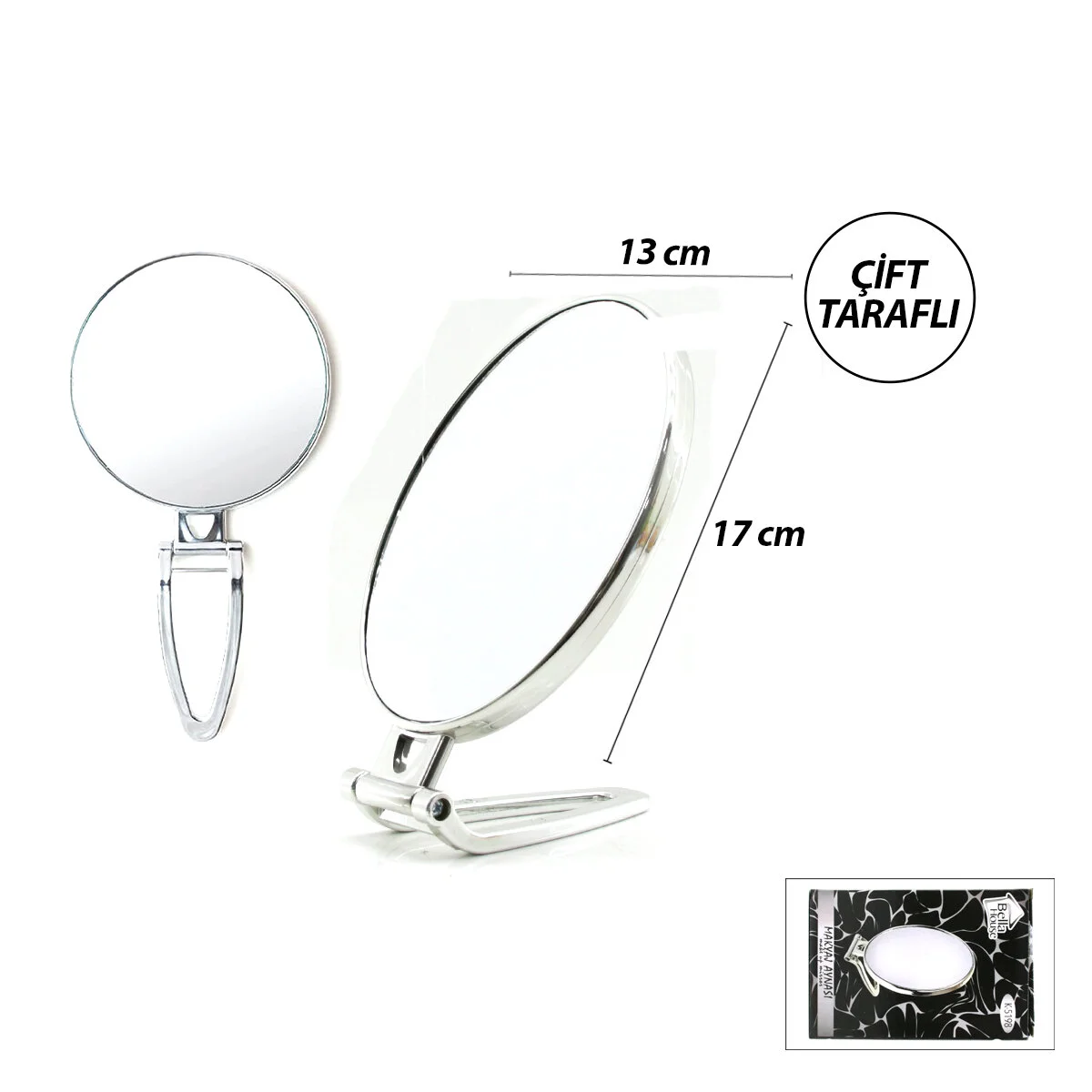 OVAL - GÜMÜŞ 6.5 INC=16.5X13CM MAKYAJ AYNASI ÇİFT TARAFLI KATLANI