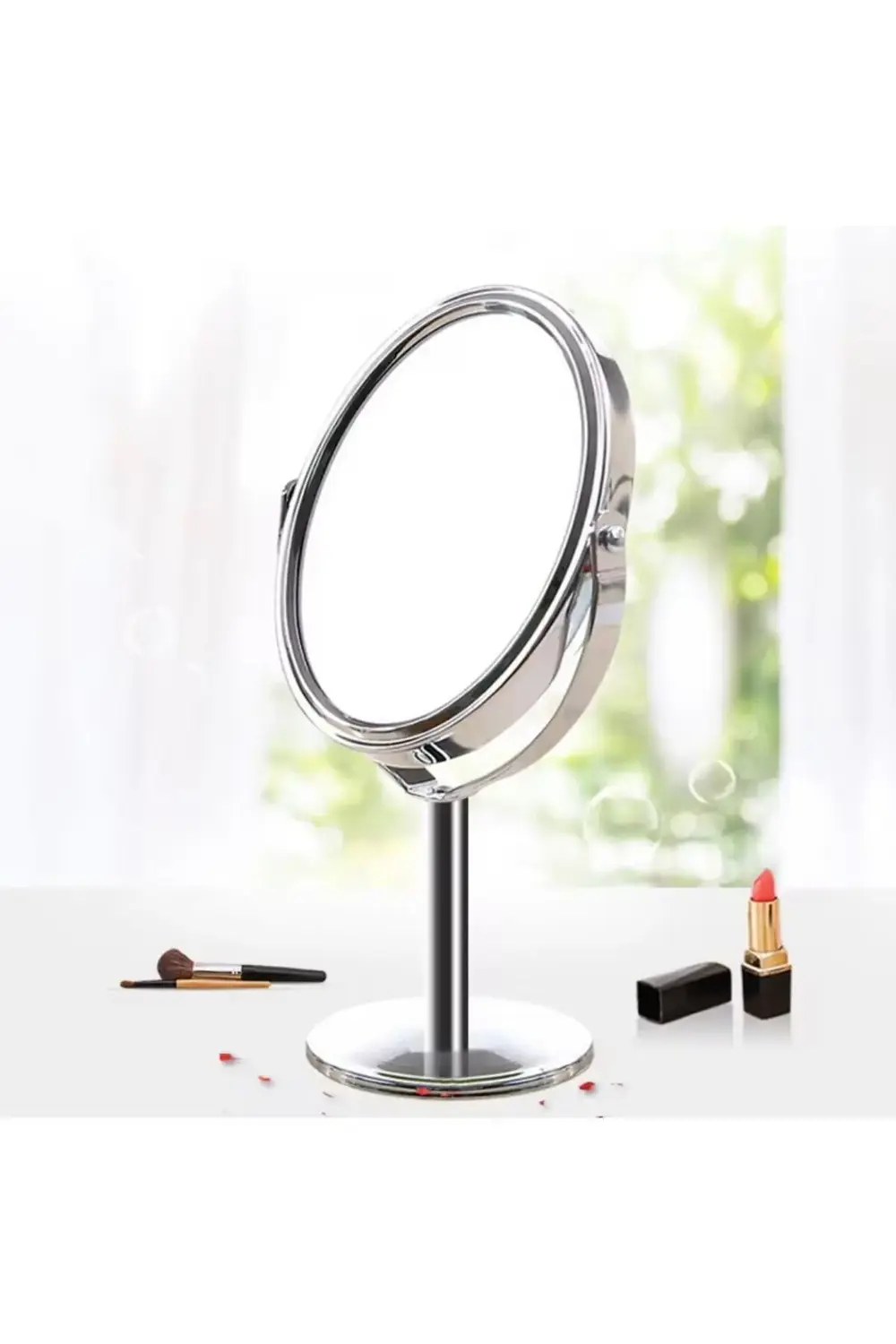Oval Masaüstü Ayaklı 360° Dönebilen çift taraflı büyüteçli krom a