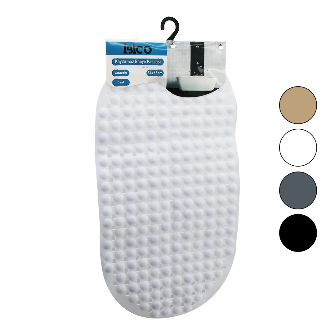 Oval - Plastik Kabartma Top Desenli - Renkli 63PCS Vantuzlu Kaydırmaz Banyo - Küvet Paspası 34X65CM