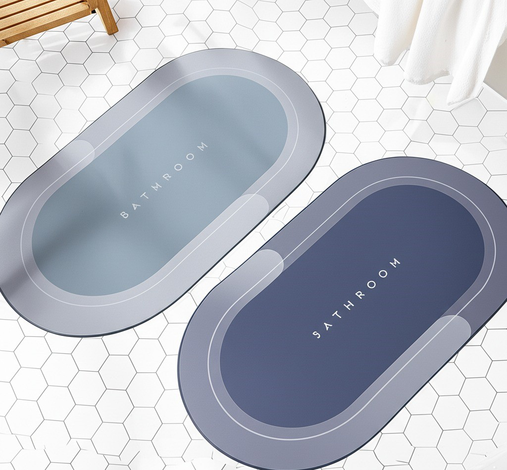 Oval Süper Emici Banyo Paspası Deri Yüzeyli Kaymaz Kauçuk 38x58cm Oval Süper Emici Banyo Paspası Deri Yüzeyli Kaymaz Kauçuk 38x58cm