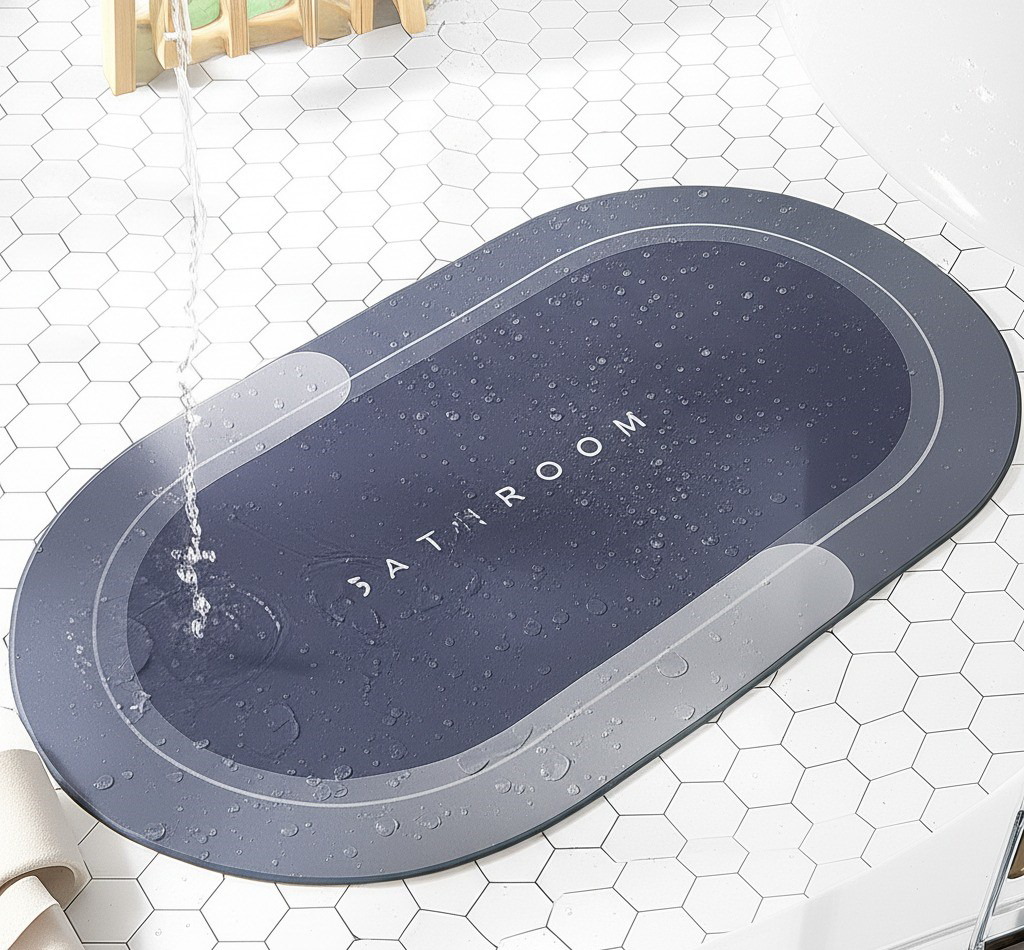 Oval Süper Emici Banyo Paspası Deri Yüzeyli Kaymaz Kauçuk 38x58cm Oval Süper Emici Banyo Paspası Deri Yüzeyli Kaymaz Kauçuk 38x58cm