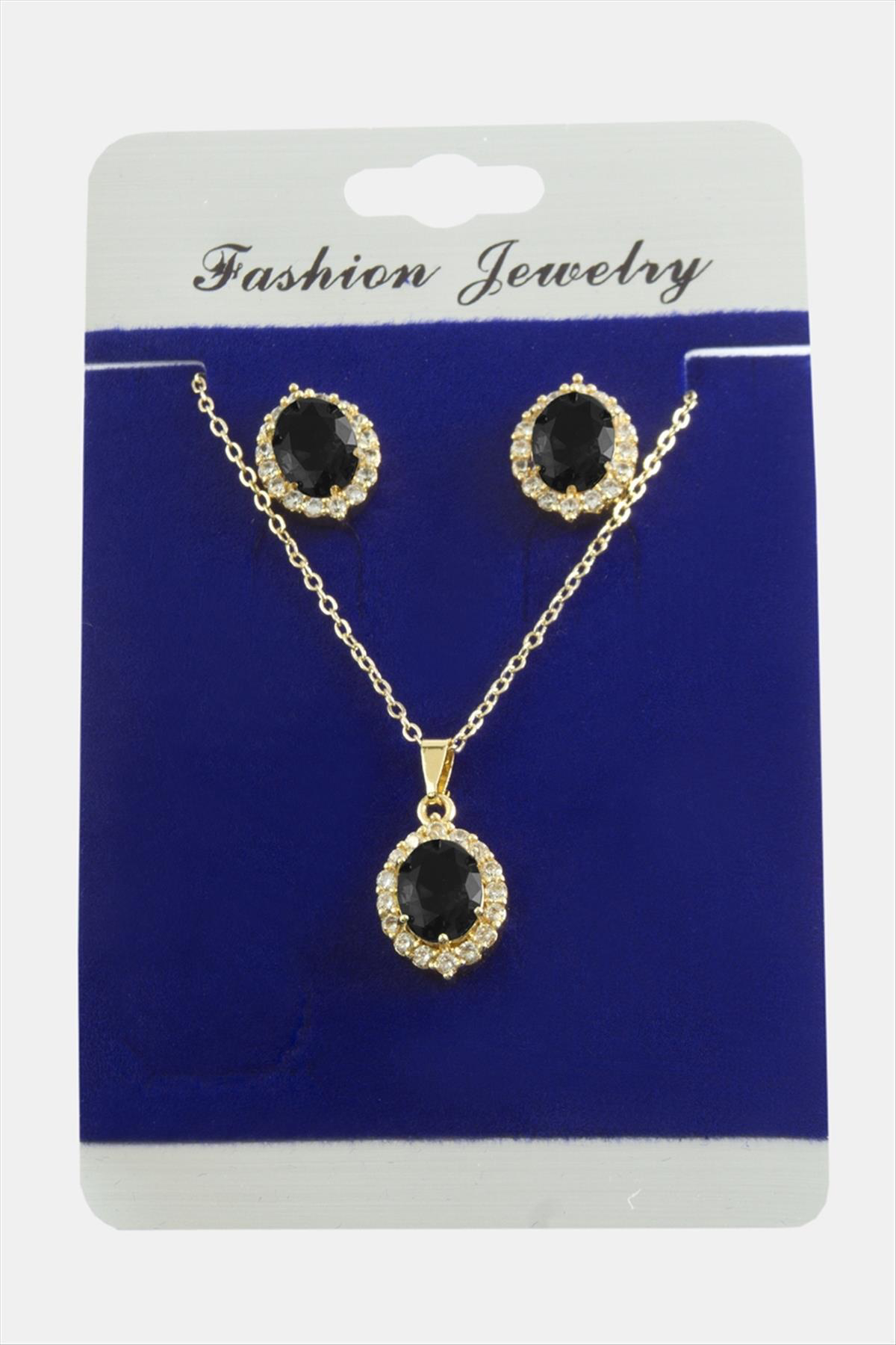 Oval Zirkon Taşlı Set Kolye