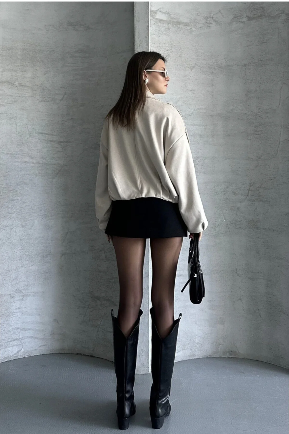 Oversize Apolet Detaylı Süet Kumaş Ceket