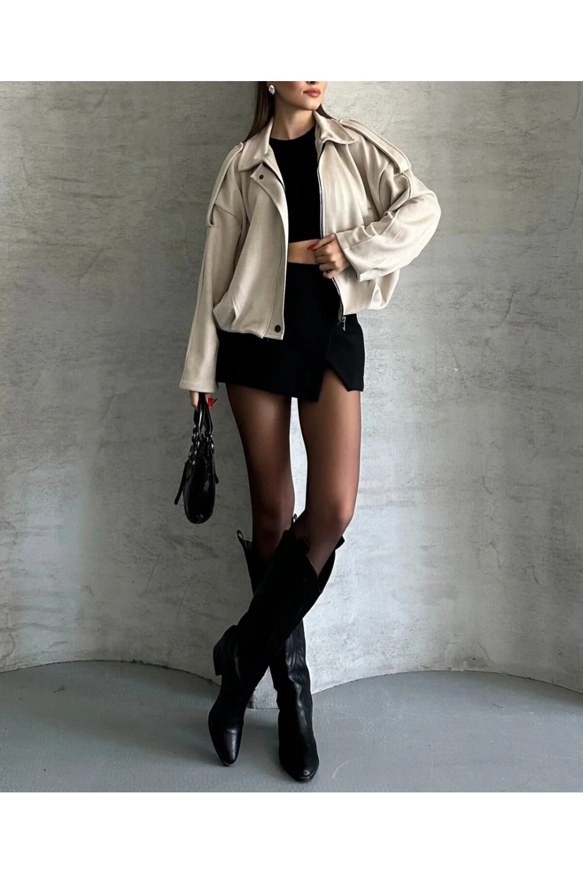 Oversize Apolet Detaylı Süet Kumaş Ceket