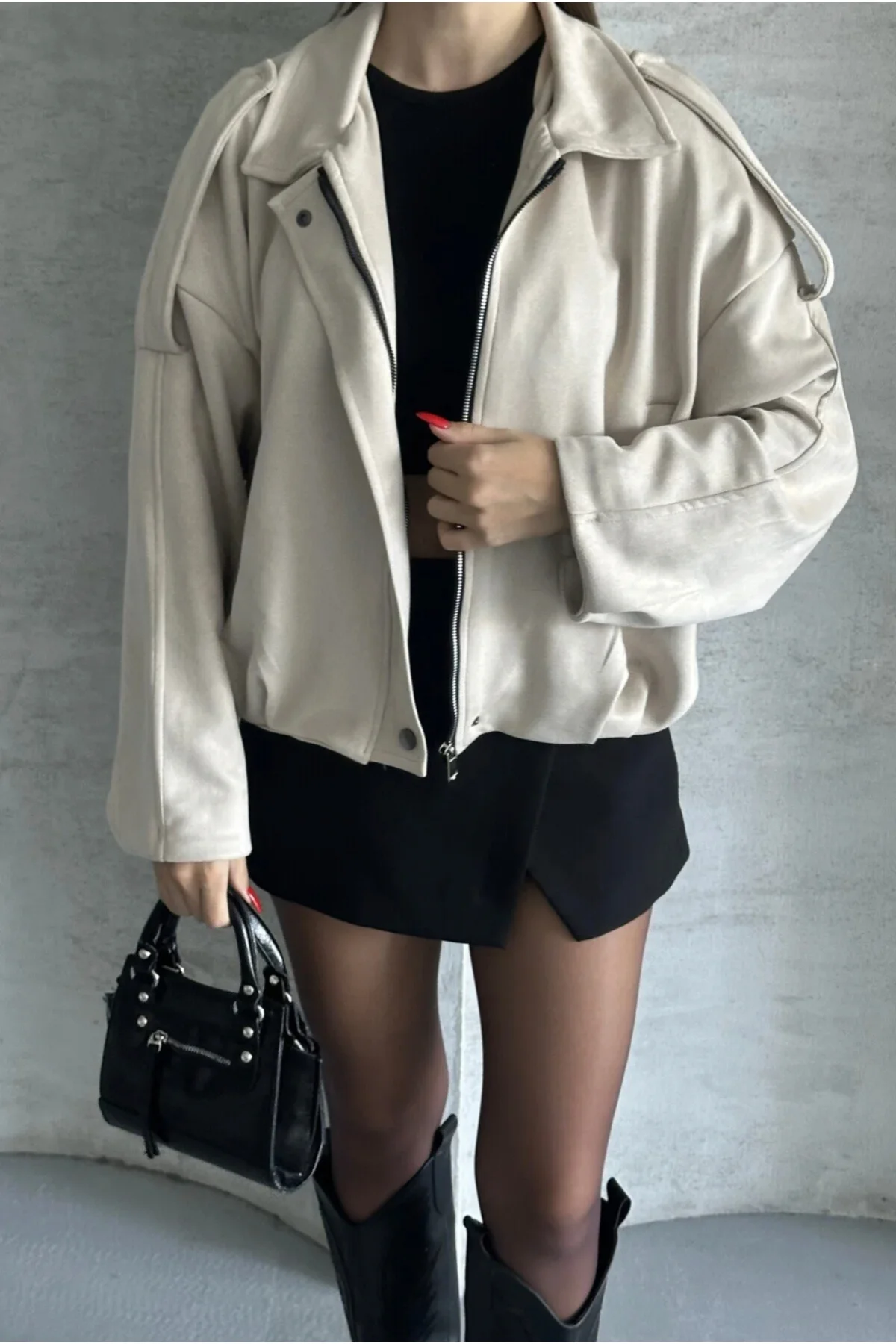 Oversize Apolet Detaylı Süet Kumaş Ceket