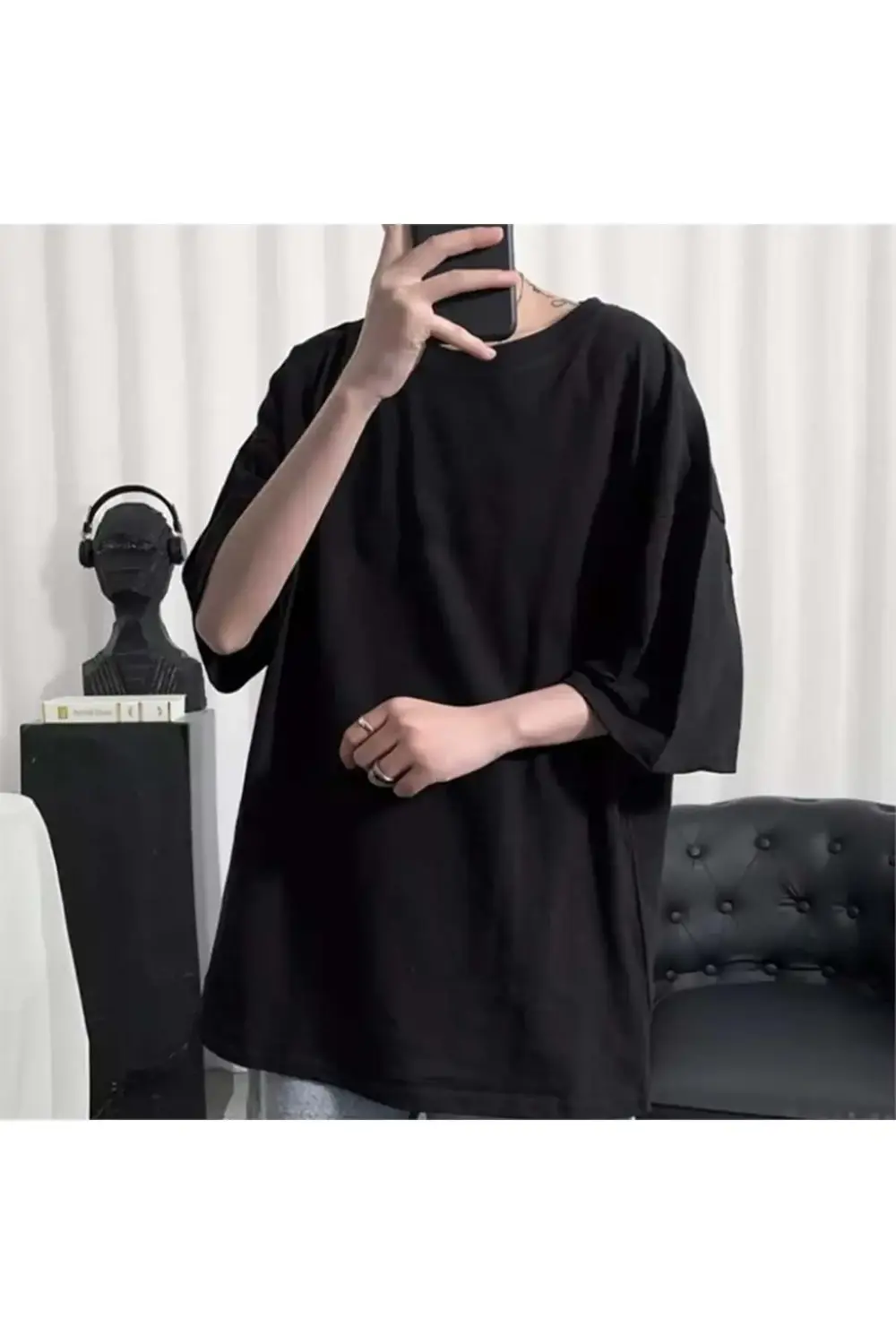 Oversize Düz Siyah T-Shirt