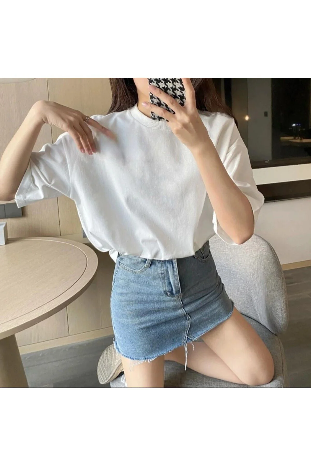 Oversize Fit Bisiklet Yaka Kısa Kollu %100 Pamuk Tişört