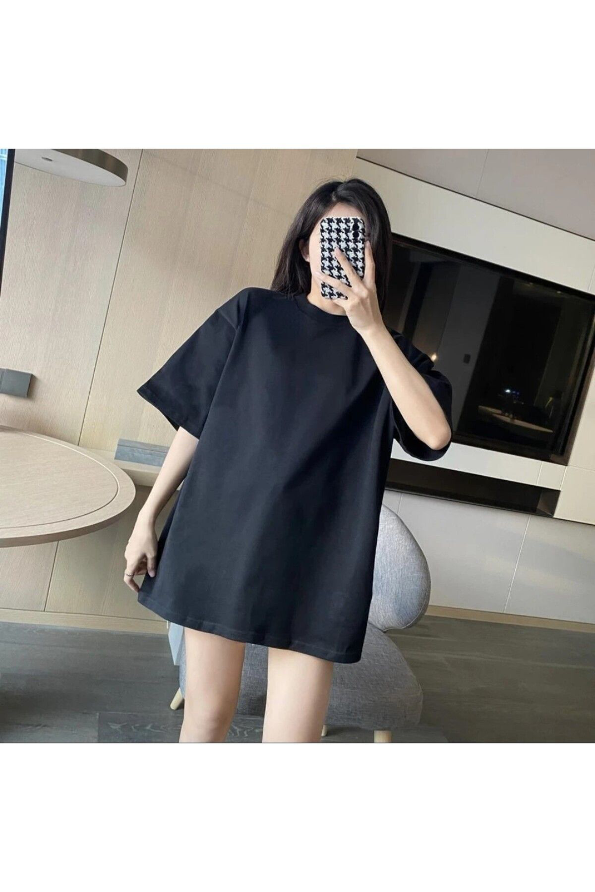 Oversize Fit Bisiklet Yaka Kısa Kollu %100 Pamuk Tişört