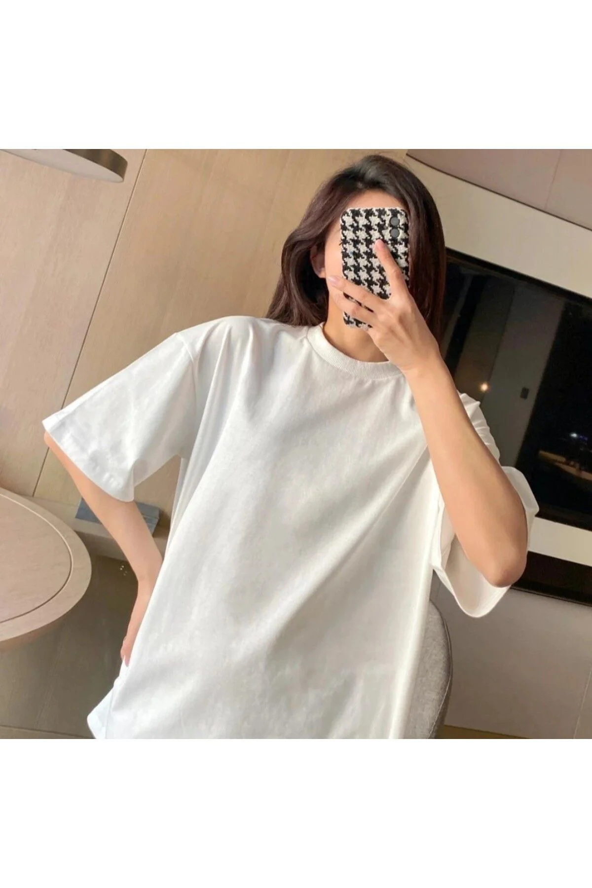 Oversize Fit Bisiklet Yaka Kısa Kollu %100 Pamuk Tişört