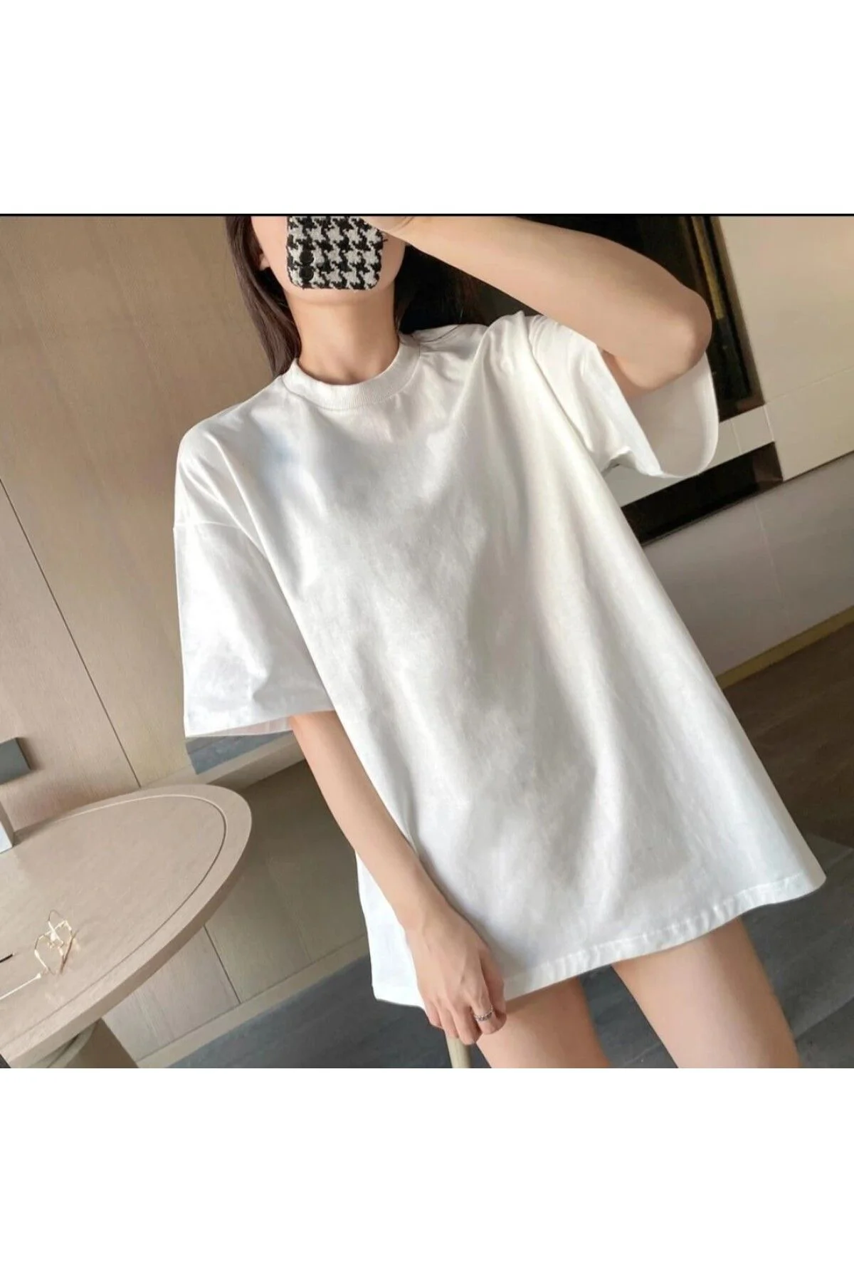Oversize Fit Bisiklet Yaka Kısa Kollu %100 Pamuk Tişört